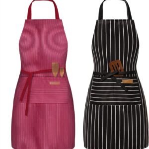 2 Pack Adjustable Bib Apron with 2 Pockets Chef Cooking Kitchen Restaurant Aprons for Women Men