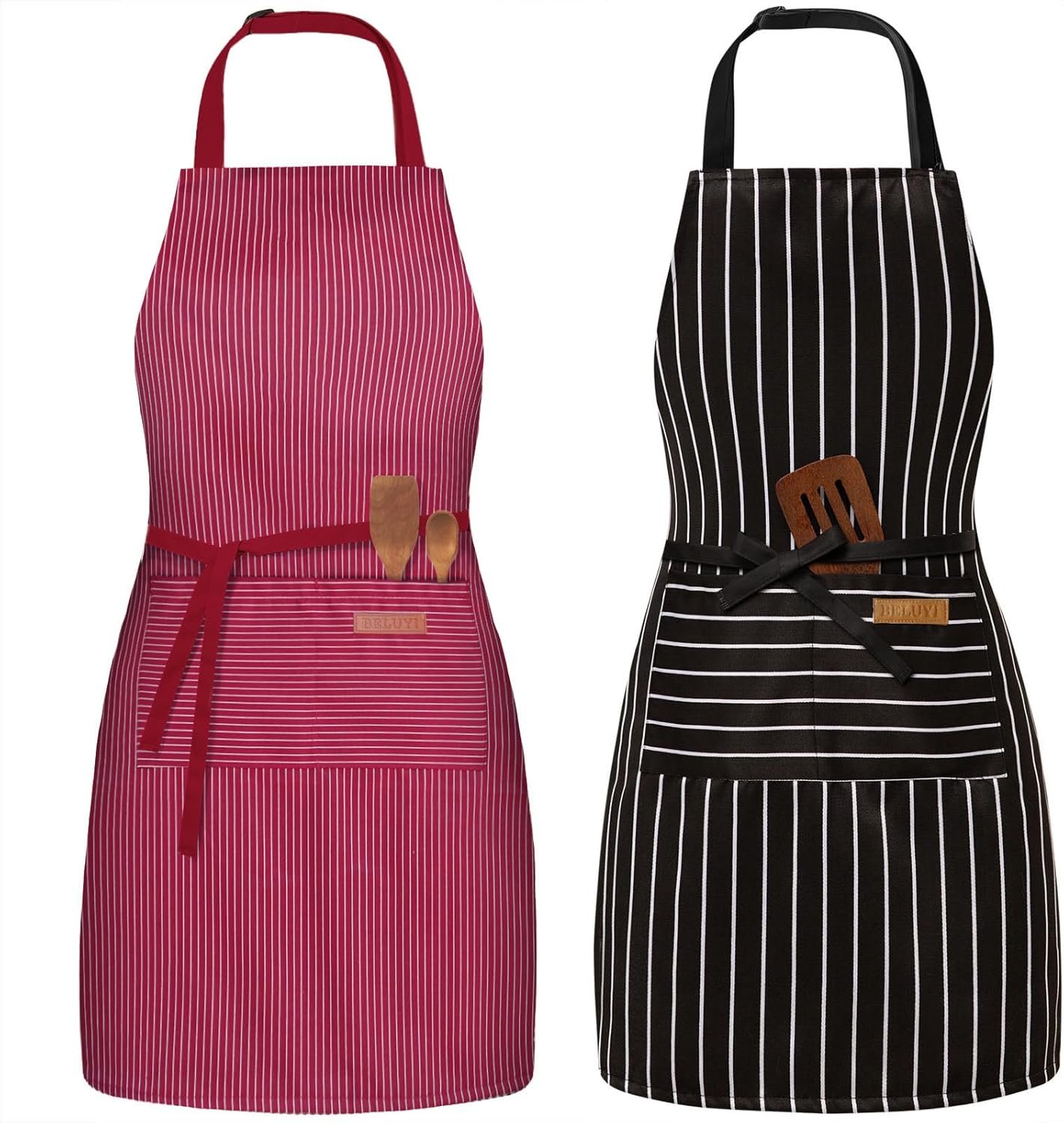 2 Pack Adjustable Bib Apron with 2 Pockets Chef Cooking Kitchen Restaurant Aprons for Women Men