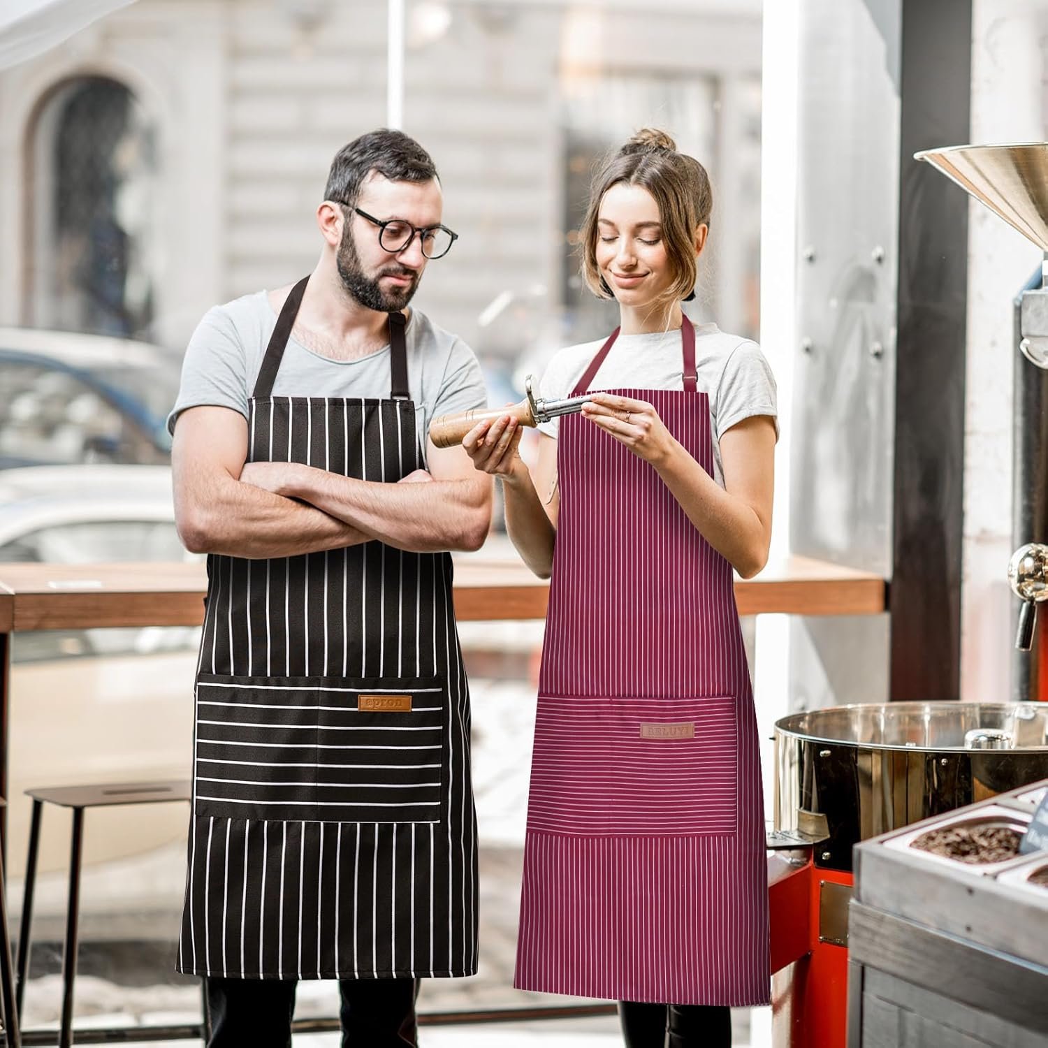 2 Pack Adjustable Bib Apron with 2 Pockets Chef Cooking Kitchen Restaurant Aprons for Women Men - Image 5