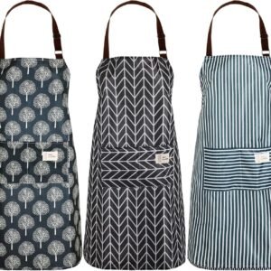 SATINIOR 3 Pieces Waterproof Bib Apron with 2 Pockets Adjustable Cooking Kitchen Apron for Women Men Chef BBQ Baking Cleaning
