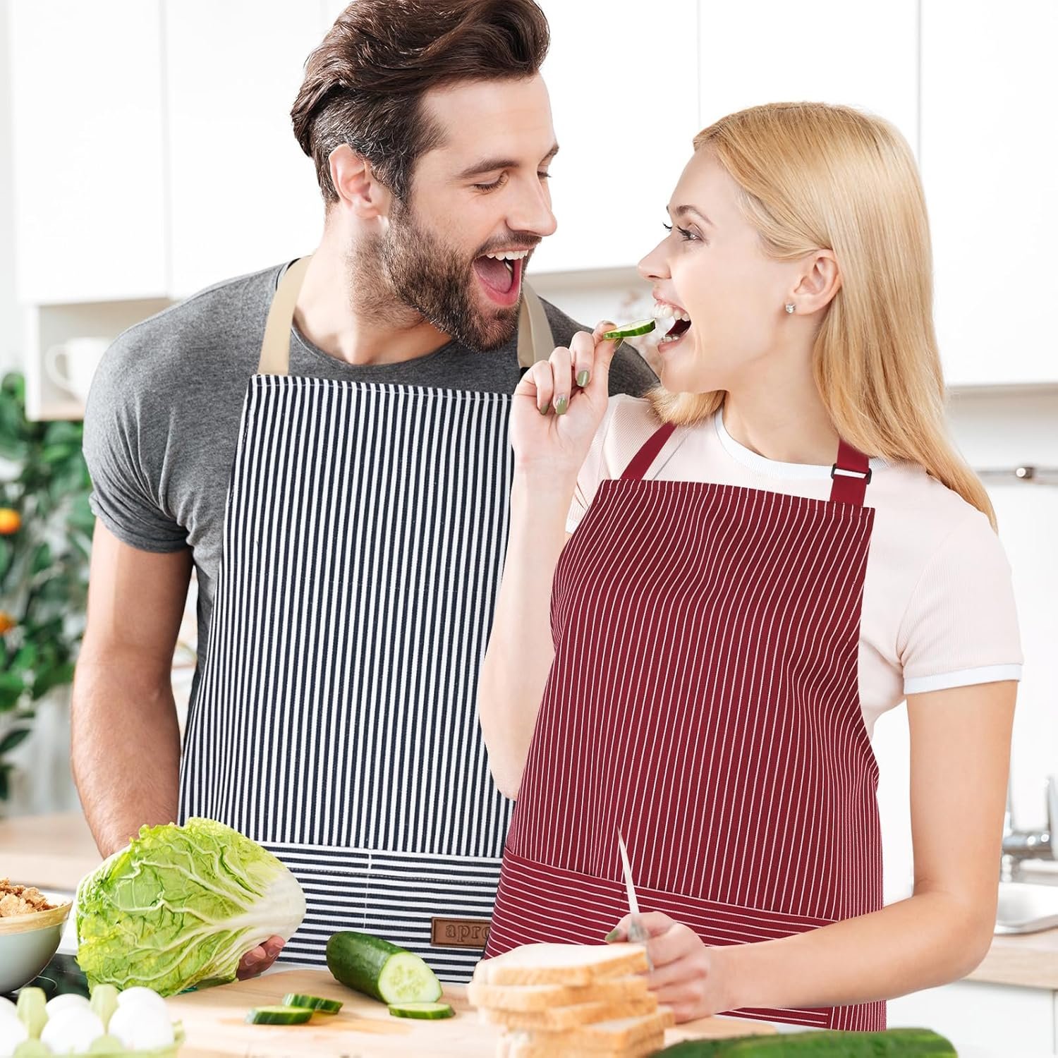 2 Pack Kitchen Cooking Aprons, Adjustable Bib Chef Apron with 2 Pockets for Women Men, for Cooking, Cleaning - Image 3