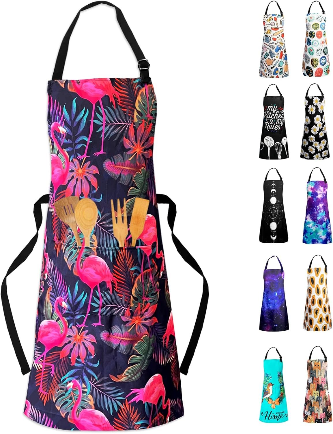 Sosolong Adjustable Waterproof Apron Bib Apron with 2 Pockets Cooking Kitchen Aprons for Women Men Chef