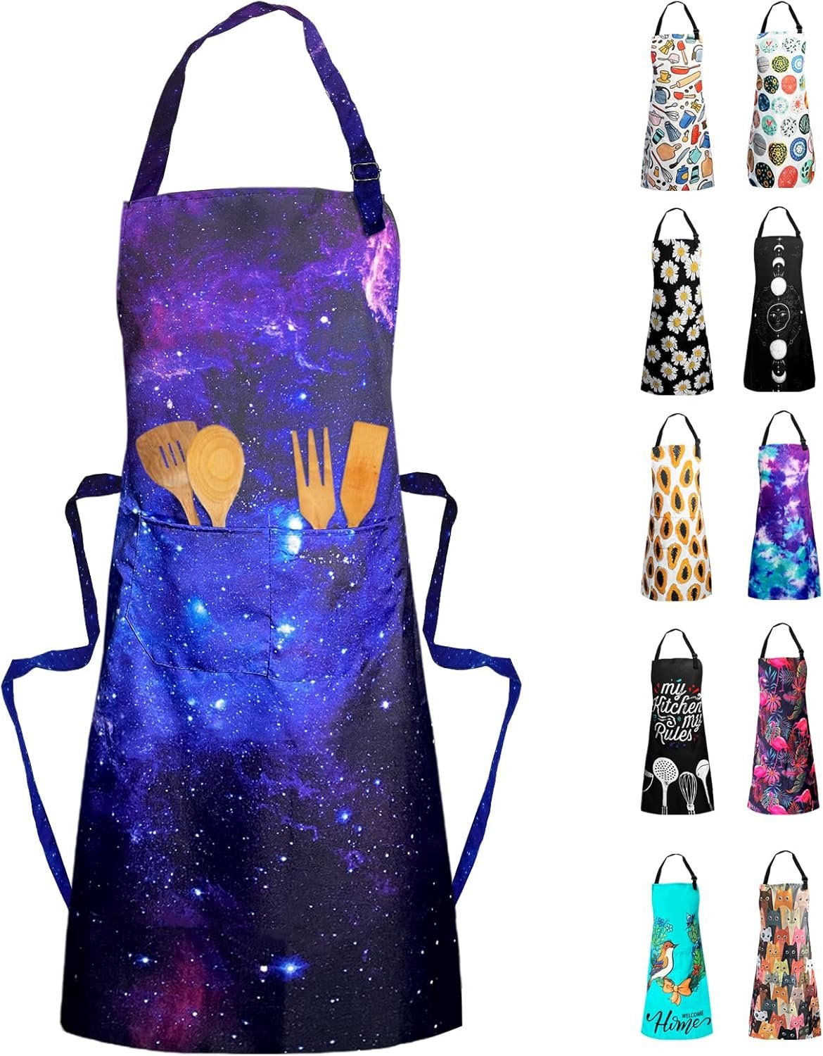 Sosolong Adjustable Waterproof Apron Bib Apron with 2 Pockets Cooking Kitchen Aprons for Women Men Chef