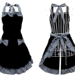 Hyzrz Cute Ladies Girls Retro Apron Dress Kitchen Cooking Vintage Aprons for Women with Pockets (Black)