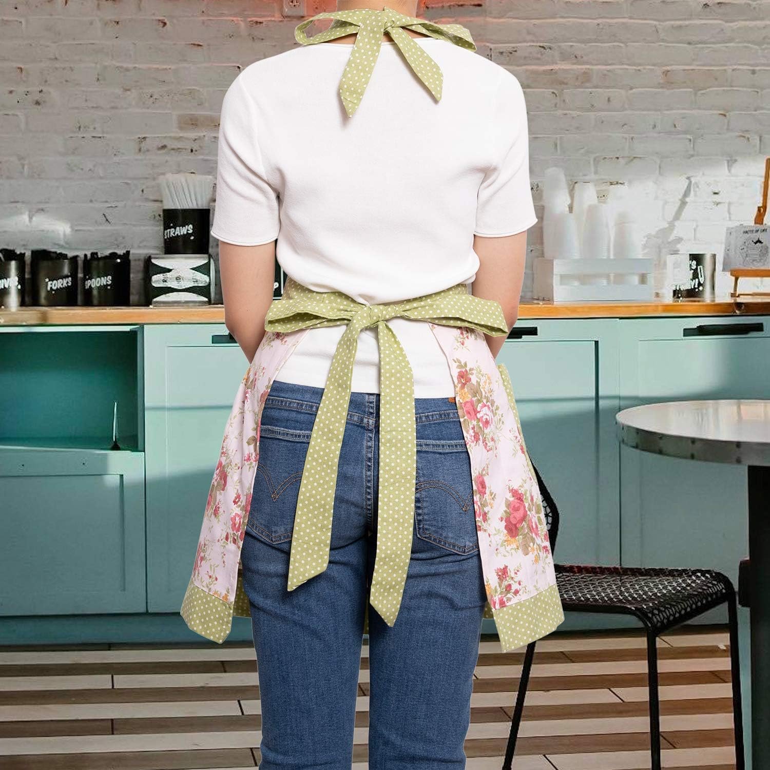 NEOVIVA Kitchen Aprons for Women with Pockets,Cooking Aprons for Women,Vintage Apron for Baking Gardening,Gifts for Mothers - Image 5