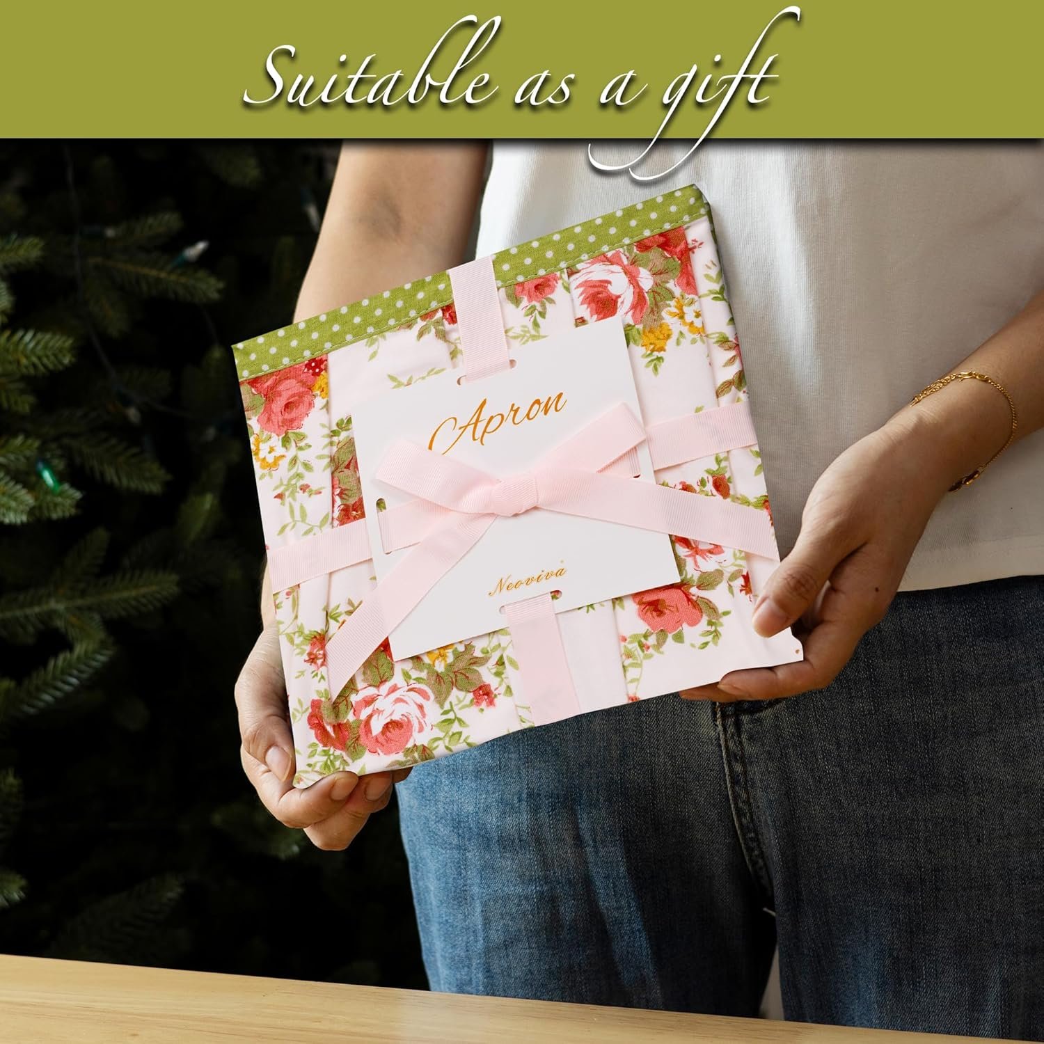 NEOVIVA Kitchen Aprons for Women with Pockets,Cooking Aprons for Women,Vintage Apron for Baking Gardening,Gifts for Mothers - Image 6