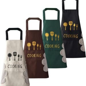 DILLMAN Women Kitchen Apron with Hand Wipe Pockets，Big Pocket,Hand-wiping, Waterproof for Cooking Baking