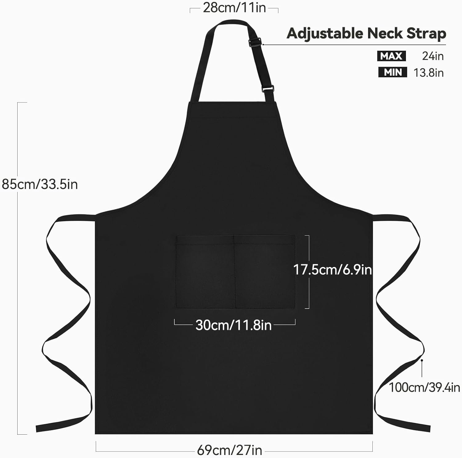 NLUS Chef Aprons for Men Women Kitchen Cooking Aprons for Women with 2 Pockets, Adjustable Bib Aprons, Water & Oil Resistant - 1 PACK, Black - Image 3