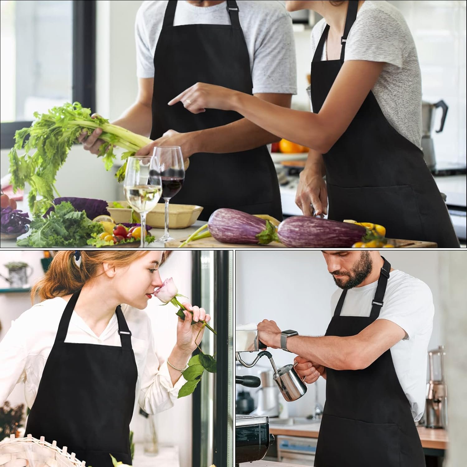 NLUS Chef Aprons for Men Women Kitchen Cooking Aprons for Women with 2 Pockets, Adjustable Bib Aprons, Water & Oil Resistant - 1 PACK, Black - Image 4