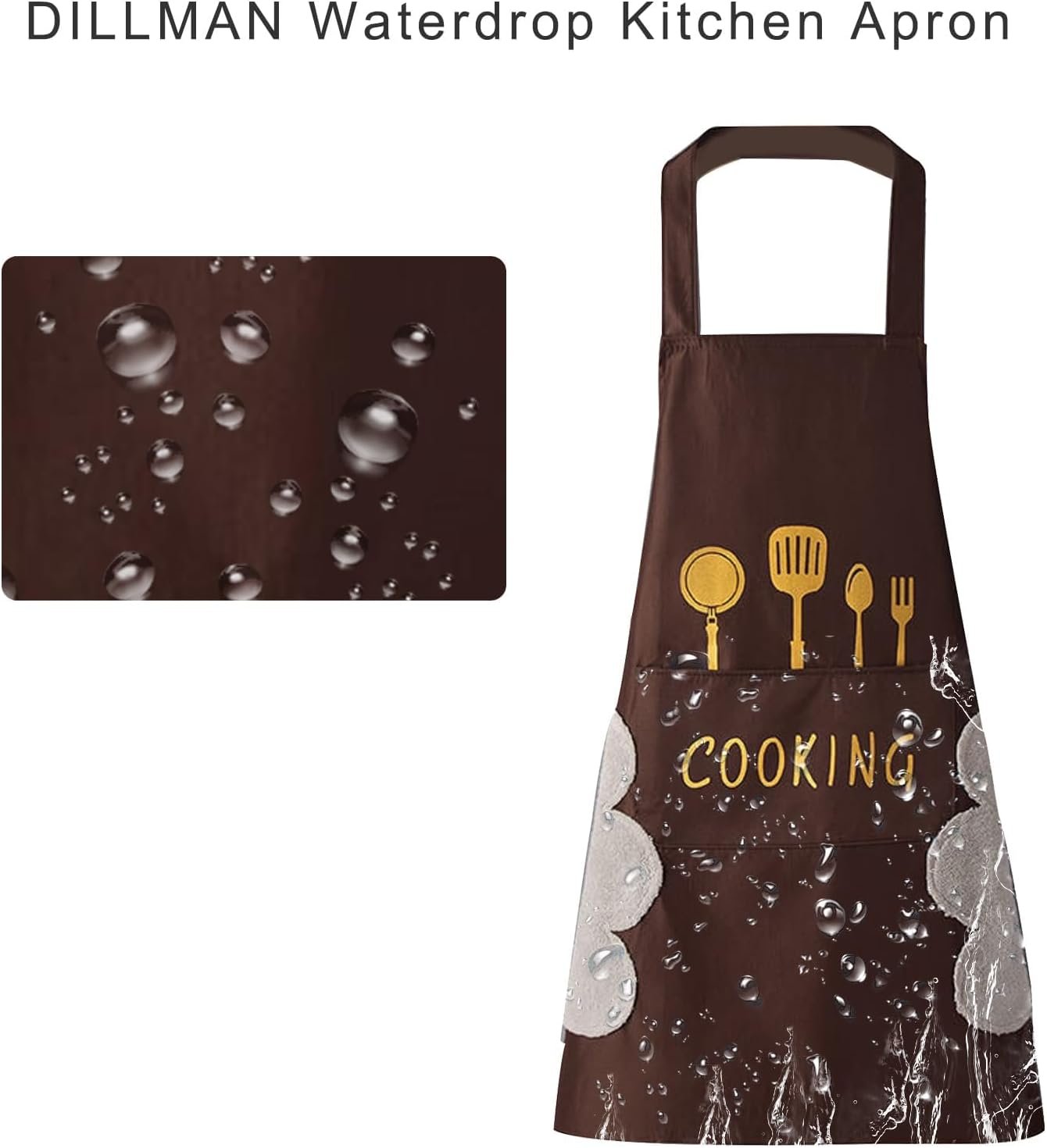 10-piece set Kitchen Apron with Hand Wiping Pockets, Large Storage Pocket, Waterproof Design for Cooking and Baking (Coffee colored knife and fork) - Image 3