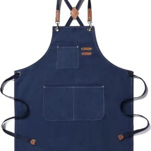 Tosewever Canvas Cross Back Chef Cotton Aprons for Men Women with Large Pockets