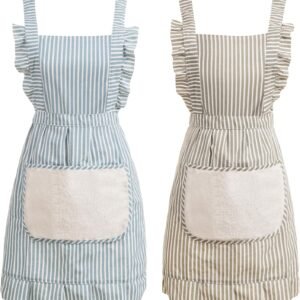 Cute Cotton Apron for Women, Adjustable Bib Cooking Kitchen Aprons with Pockets for BBQ Drawing Baking