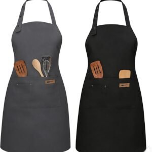 2 Pack Adjustable Kitchen Apron Cooking Apron For Women For Men With Pockets Work Apron Grill Restaurant