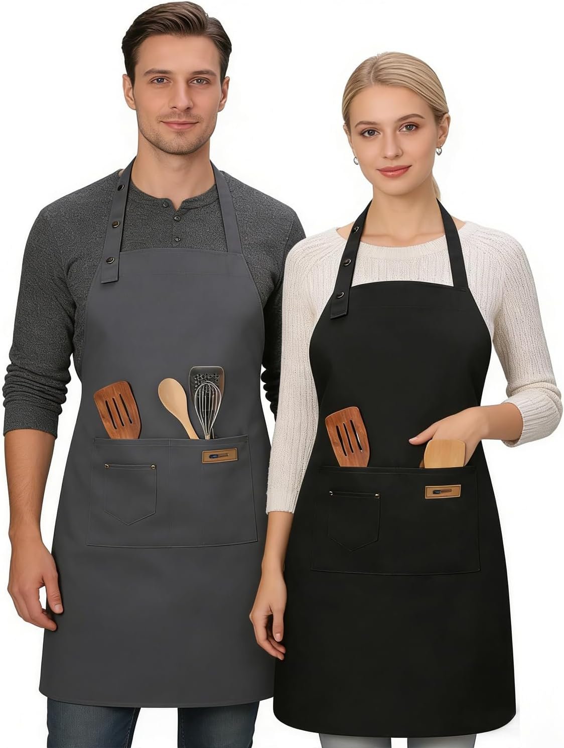 2 Pack Adjustable Kitchen Apron Cooking Apron For Women For Men With Pockets Work Apron Grill Restaurant - Image 2