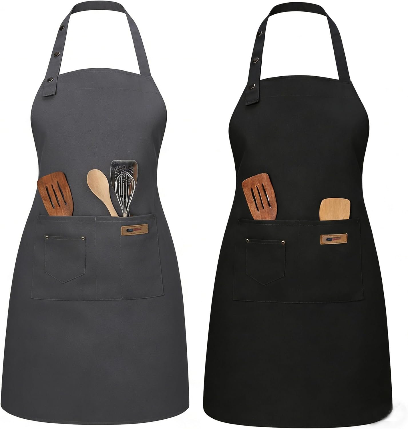 2 Pack Adjustable Kitchen Apron Cooking Apron For Women For Men With Pockets Work Apron Grill Restaurant