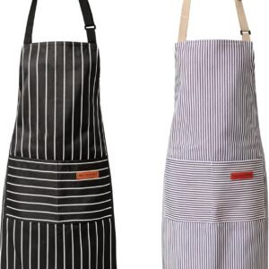 2 Pack Adjustable Kitchen Aprons with 2 Large Pockets – Unisex Chef Cooking Apron for Men & Women, Soft Cotton-Polyester Blend Bib Apron for Home, BBQ & Restaurant Use