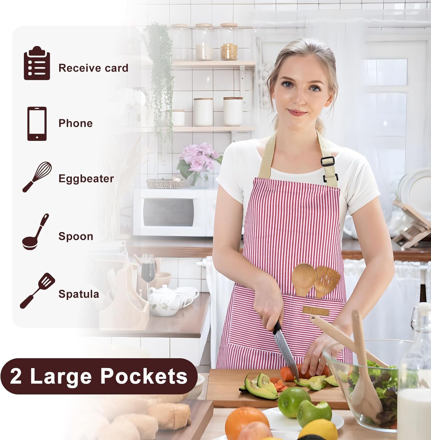 2 Pack Apron, Aprons for women with pockets, Cooking aprons for women, Kitchen aprons, Aprons for cooking - Image 2