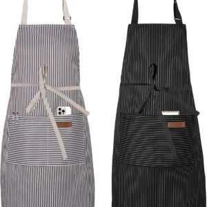 2 Pack Apron, Cooking Kitchen Aprons, Adjustable Bib Apron with 2 Pockets for Men Women Chef Apron