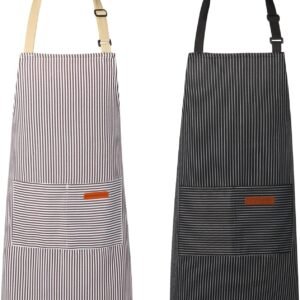 2 Pack Aprons for Women with Pockets, Kitchen Cooking Apron for Men, Adjustable Apron Suitable for Chefs, Waiters, Baking, and Nail Technicians