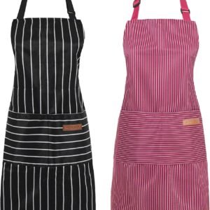 2 Pack Cooking Aprons Adjustable Bib Apron for Women with 2 Pockets, Kitchen Restaurant Men Chefs Aprons