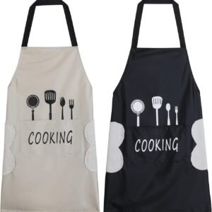 2 Pack Kitchen Apron with Hand Wipe,Water-drop Resistant with 2 Pockets Cooking Bib Aprons for Women Men Chef