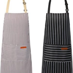 2 Pack Kitchen Aprons, Apron for Cooking with 2 Pockets, Unisex Adjustable Neck Strap Chef Aprons for Men Women
