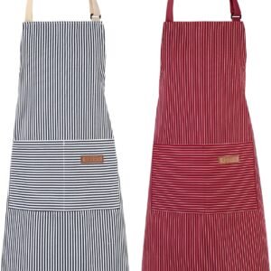 2 Pack Kitchen Cooking Aprons, Adjustable Bib Chef Apron with 2 Pockets for Women Men, for Cooking, Cleaning