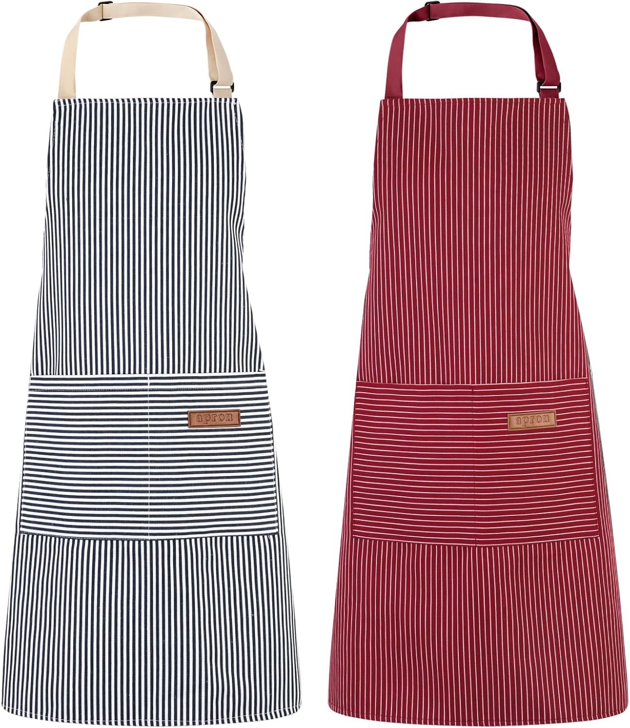 2 Pack Kitchen Cooking Aprons, Adjustable Bib Chef Apron with 2 Pockets for Women Men, for Cooking, Cleaning