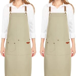 2 Pack Kitchen Cooking Aprons, Adjustable Bib Soft Chef Apron with 2 Pockets for Men Women