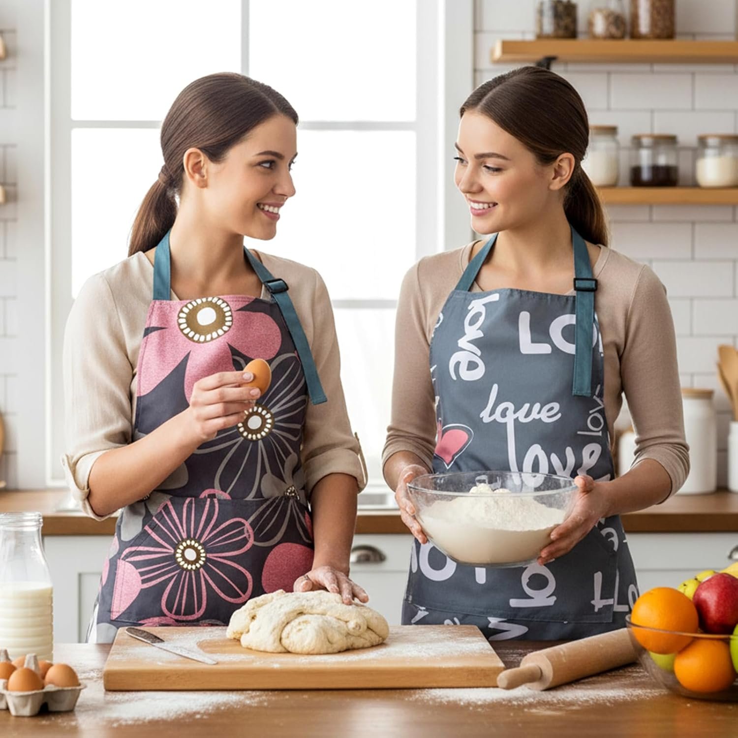 2 Pcs Aprons for Women with Pockets, Waterproof Adjustable Kitchen Apron, Cooking Baking Garden Apron for Gardening Baking Crafts Unisex - Image 2