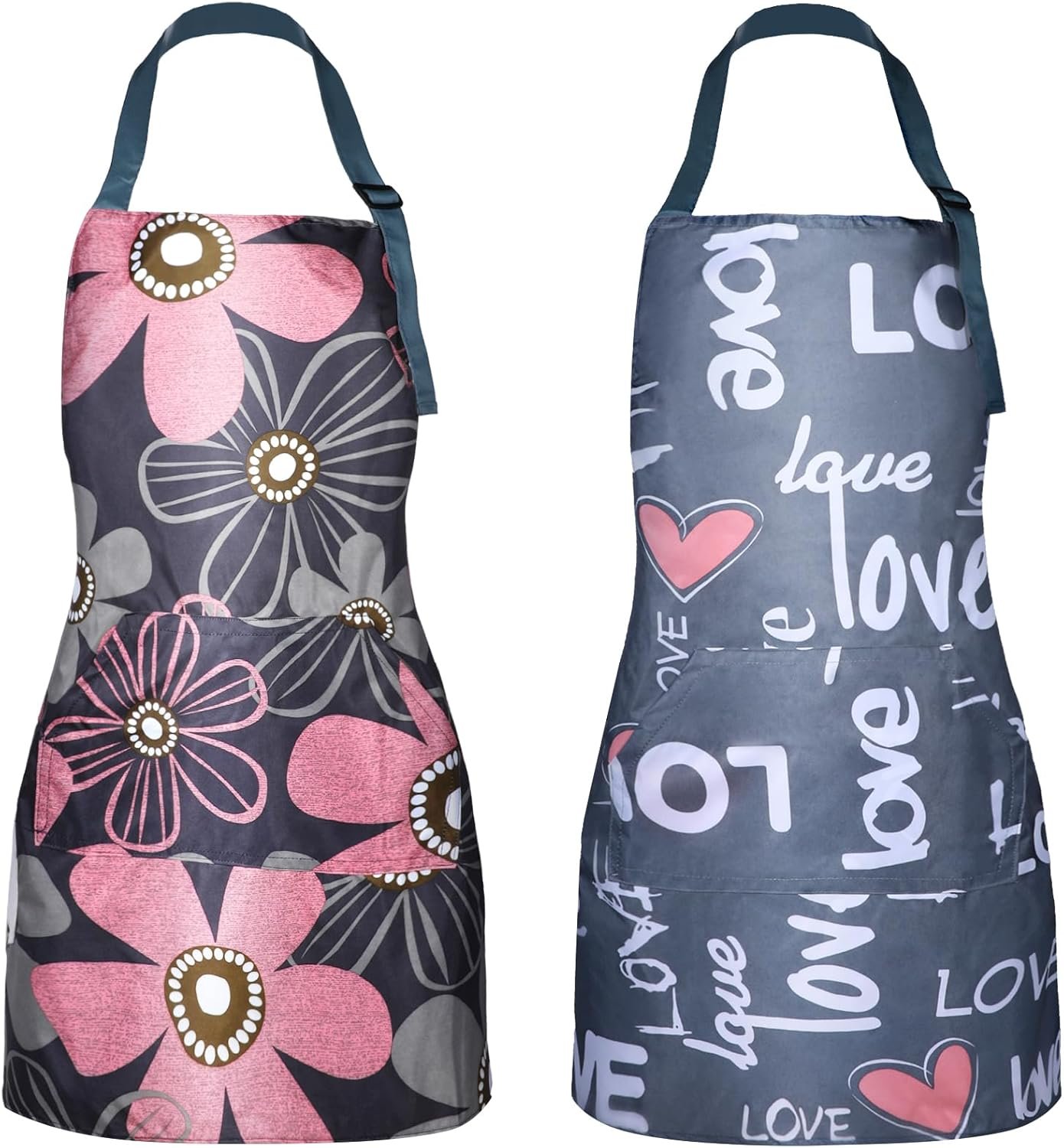2 Pcs Aprons for Women with Pockets, Waterproof Adjustable Kitchen Apron, Cooking Baking Garden Apron for Gardening Baking Crafts Unisex