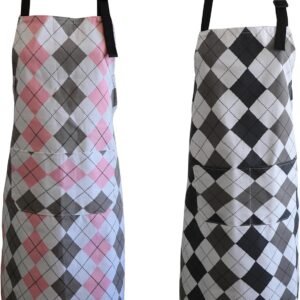 2 Pcs Cute Cooking Aprons for Men Women, Adjustable Bib Grill Large Aprons with 2 Pockets for Kitchen Cooking Garden Apron (rhomb, 60 * 80cm)