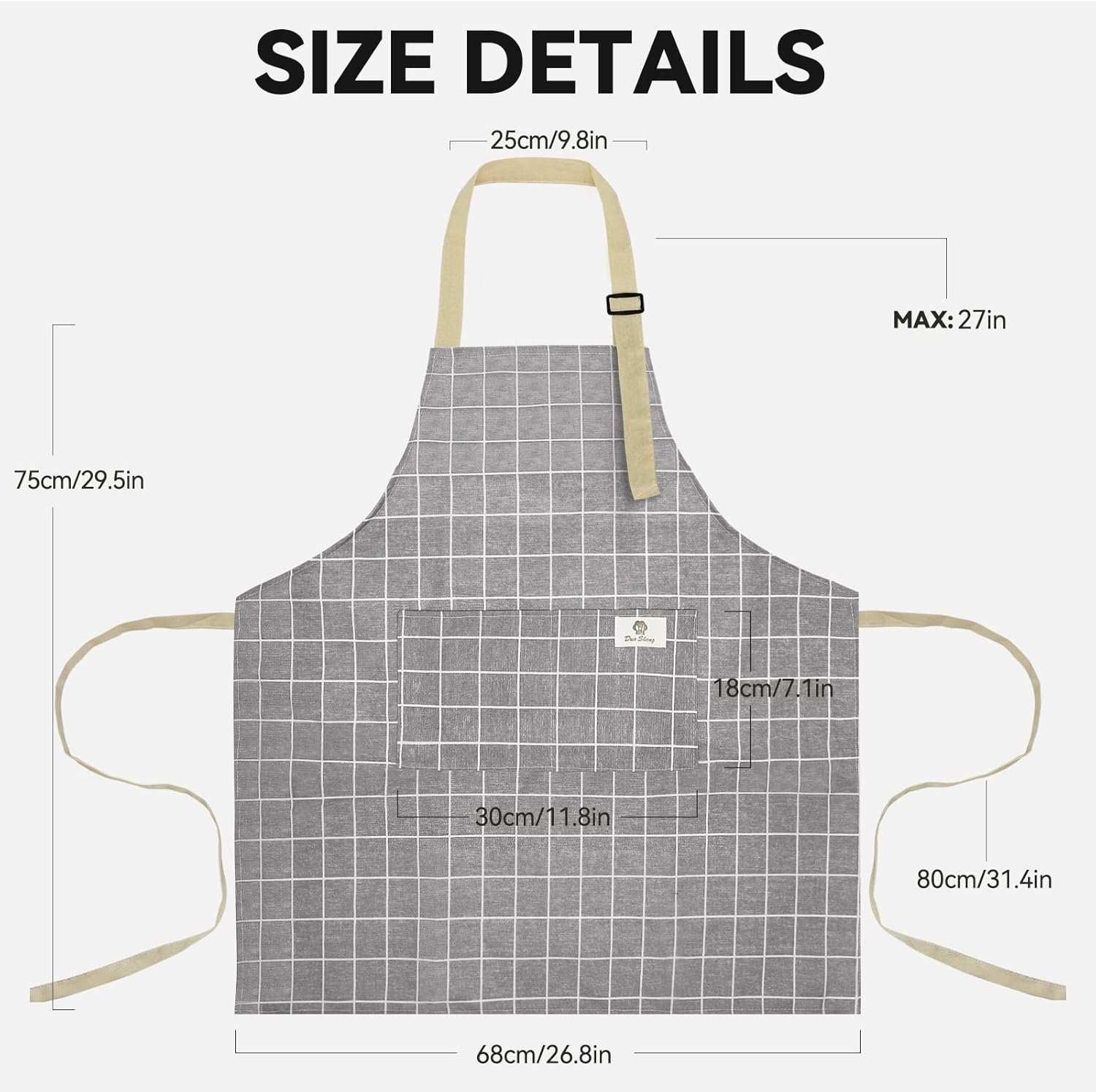 2 Pieces Aprons for Women with Pockets, Cotton Linen Waterproof Kitchen Cooking Aprons, Chef Apronfor Men Women with Adjustable Neck Strap and Long Ties(Grey/Green) - Image 2