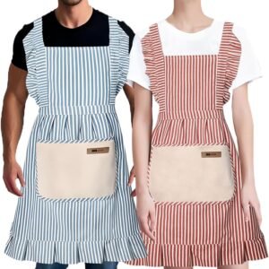 2Pcs Kitchen Cooking Aprons, Adjustable Bib Aprons with 2 Pockets & Hand Wipe Pocket for Womenand men
