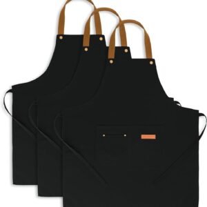 3 Pack Chef Apron Waterproof Adjustable with 2 Pockets for Men Women, Apron for Cooking Baking Restaurant