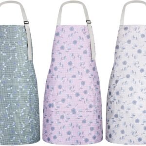 3 Pack Waterproof Floral Aprons for Women, Adjustable Strap Apronwith Pocket Multi-Use for Kitchen, Art, Garden