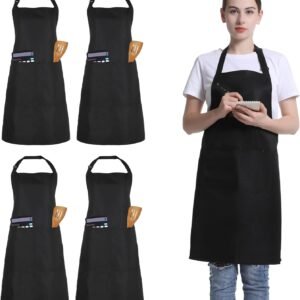 4 Pack Chef Apron, Adjustable Apron with 2 Pockets, Unisex Personalised Apron for Cooking, Kitchen, Restaurant