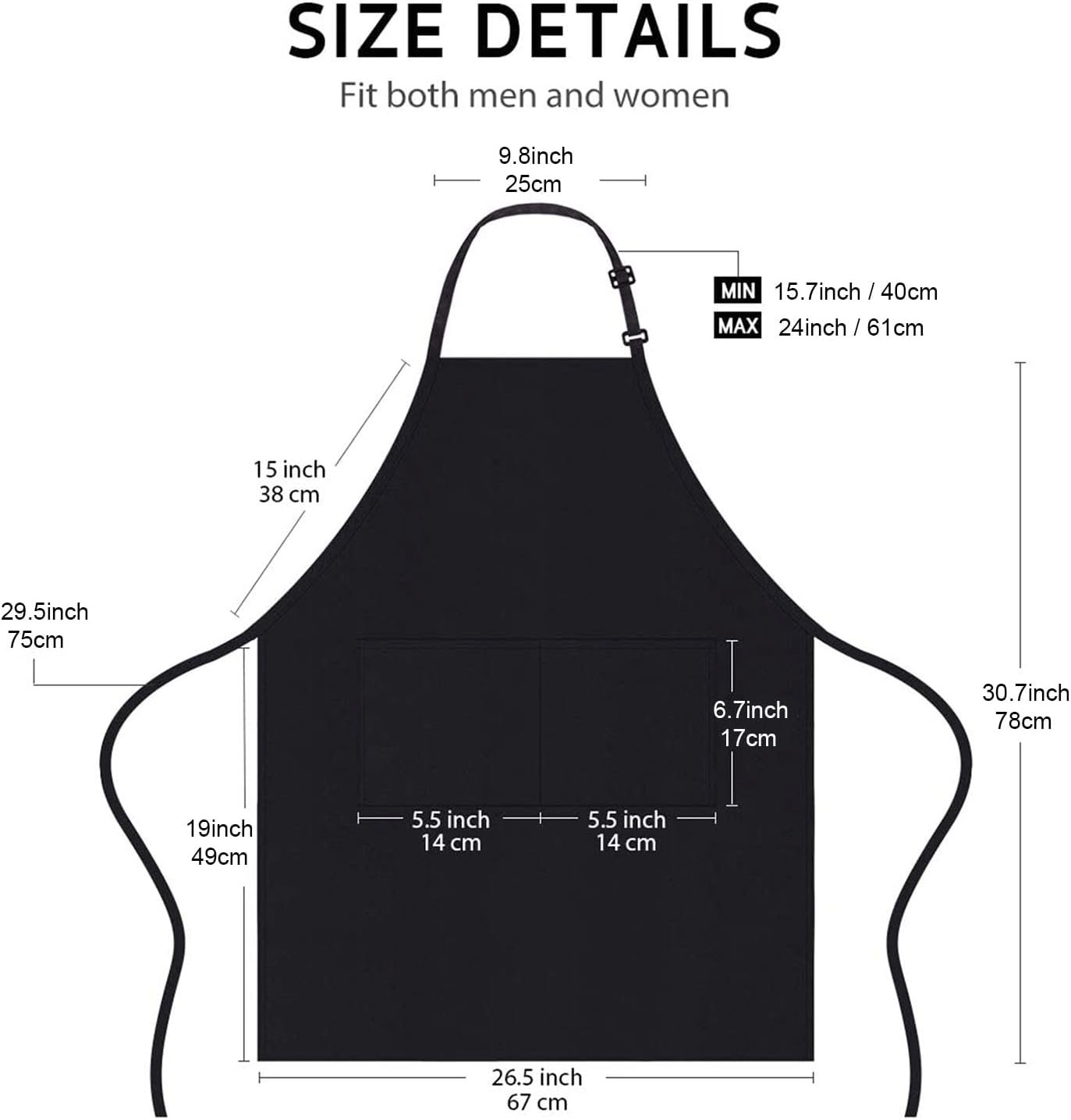 4 Packs Chef Apron, Black Waterproof Apron, Adjustable Aprons with 2 Pockets for Men Women, Professional Aprons for Kitchen Cooking Gardening Painting Baking Restaurant (Black) - Image 2