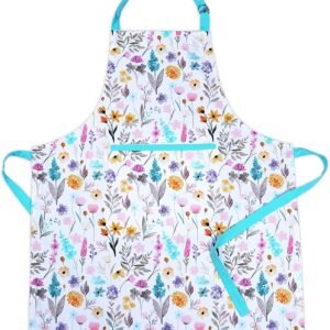 AMOUR INFINI Cotton Women Apron with Pockets, Adjustable Strap and Waist Ties Aprons for Baking, Cooking, Gardening (27.5 x 33 Inches - Joyful Floral)
