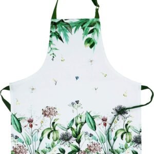 AMOUR INFINI Cotton kitchen Aprons with Adjustable Strap & Waist Ties for Baking Cooking Gardening Spring Apron (Floral Shrubs- 27.5 x 33 Inches)