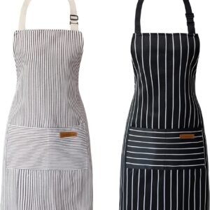 ATROPOS 2 Pieces Aprons for Women with Pockets, Aprons for Men, Womens Kitchen Apron, Cooking Apron Adjustable Bib Chef Apron(Unisex)