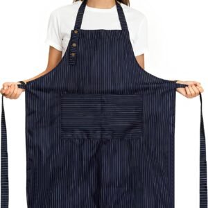 Adjustable Bib Apron Waterdrop Resistant with 2 Pockets Cooking Kitchen Aprons for Women Men Chef