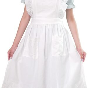 Aoomzoon Vintage Aprons for Women with Pockets Cute Lace Ruffle Adjustable Apron for Cooking Kitchen Baking Gardening