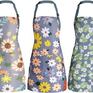 Apron for Women with Pockets, Adjustable Waterproof Floral Chef Aprons for Kitchen, Gardening, Cooking, BBQ or Baking