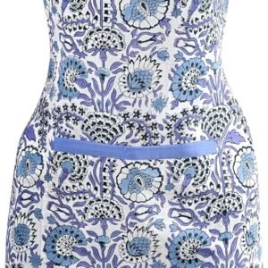 CPC Cotton Floral Kitchen Apron for women with Pocket and Adjustable Neck Ties. Apron for Women Men Chef-Hand Block Printed