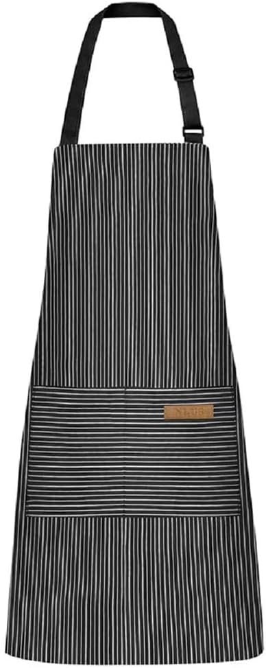 Chef Apron Bib Apron with 2 Large Pockets Adjustable Neck Strap Kitchen Apron Cooking Apron Stripes Baking Apron(Pink)