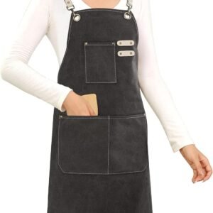 Cotton Canvas Cross Back Apron for Art Painting Garden Chef Bartender Work,Women Men 3 Pockets Waterproof Adjustable M-XXL