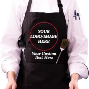 Custom Logo Apron, Personalized Name, Photo Aprons for Men&Women, Adjustable Waterproof Chef Bib with 2 Pockets, Professional Grilling Cooking Kitchen Apron, Customized BBQ, Baking Restaurant Gift