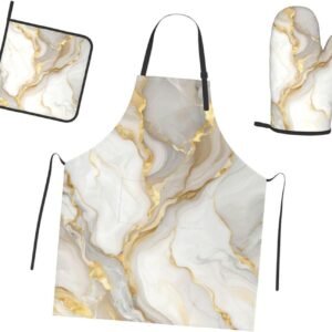 Cute Bunnies 3 Piece Kitchen Set Waterproof Apron with Oven Mitt Pot Holder Cooking Adjustable Apron