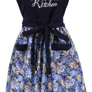 Cute Floral Aprons for Women with Pockets,Cotton Adjustable Neck Strap Apron for Kitchen Cooking Baking Gardening